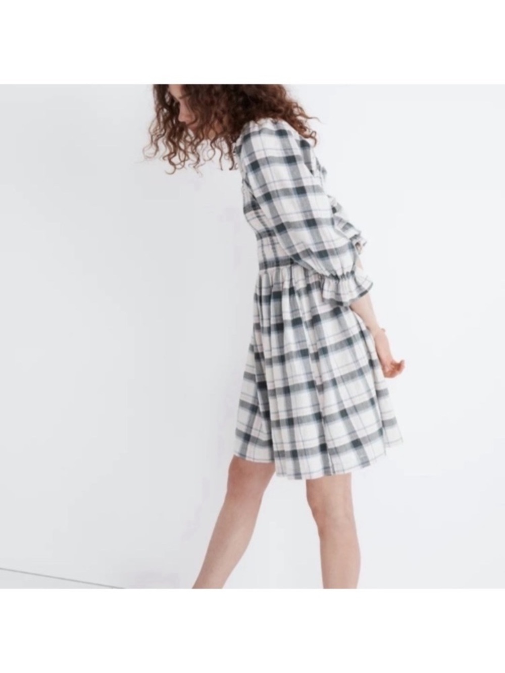 Madewell Lucie Plaid Square-Neck Smocked Mini Dress size S - Picture 7 of 10